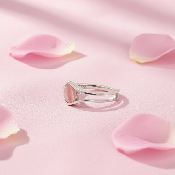 Modern Silver Ring with Pink Stone and Diamonds