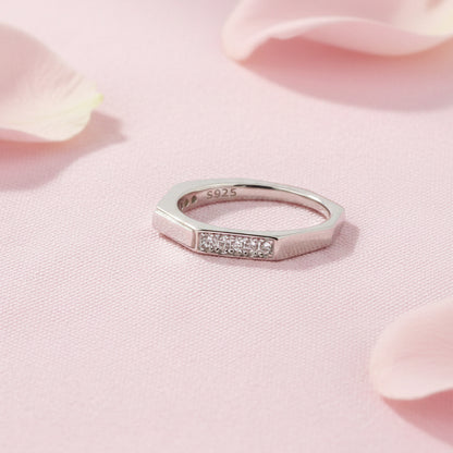 Geometric Meena Ring with CZ Stones and White Gemstone