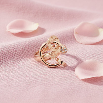 Rose Gold plated Studded Ring with Diamonds