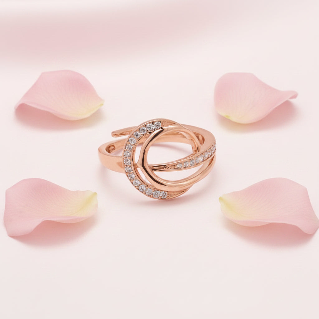 Gold plated Studded Ring - Knot Design