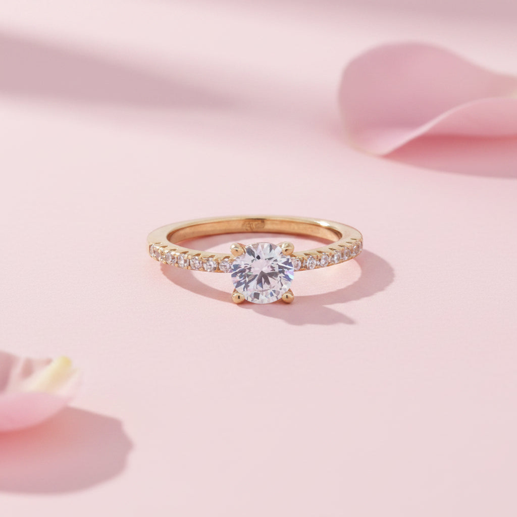 Gold plated Studded Ring with CZ Diamond
