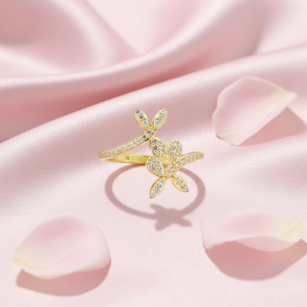 Gold plated floral Studded Ring