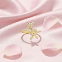 Gold plated floral Studded Ring