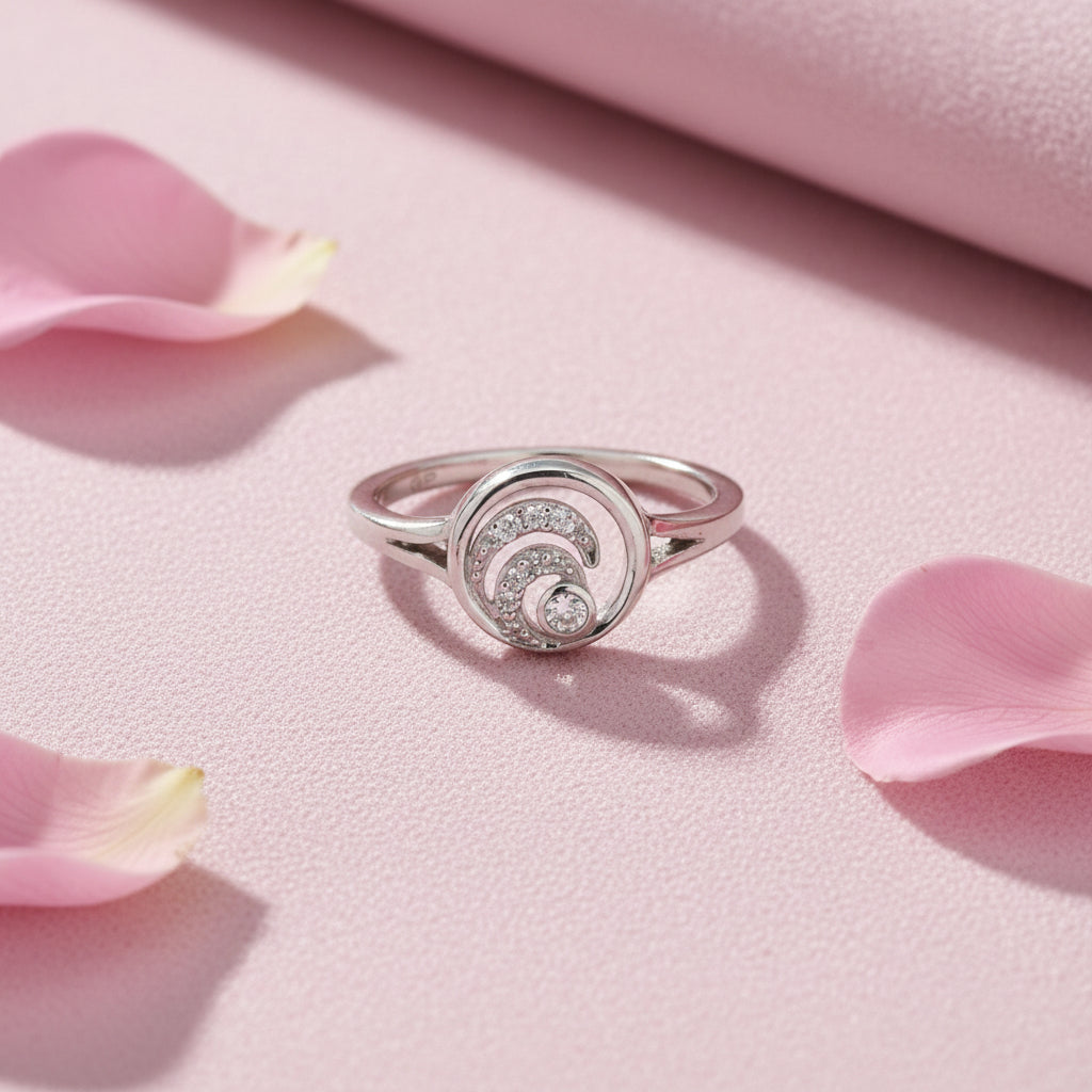 Sparkling Wave Studded Ring