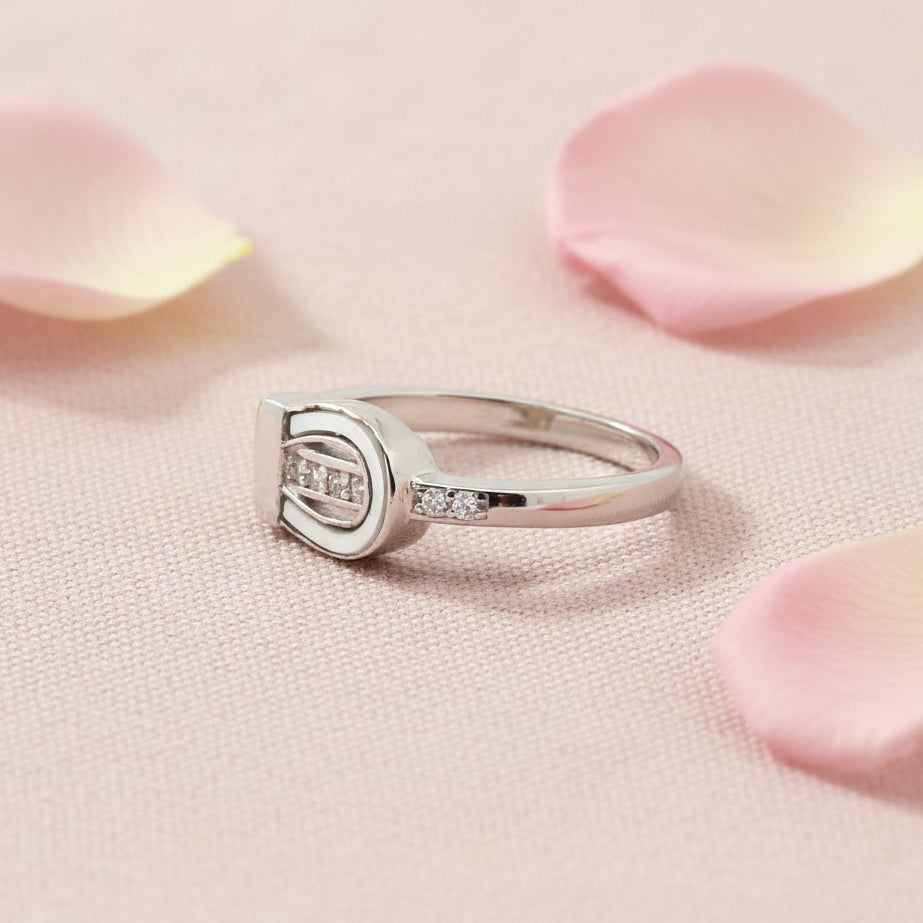 Silver Horseshoe Ring with Diamonds