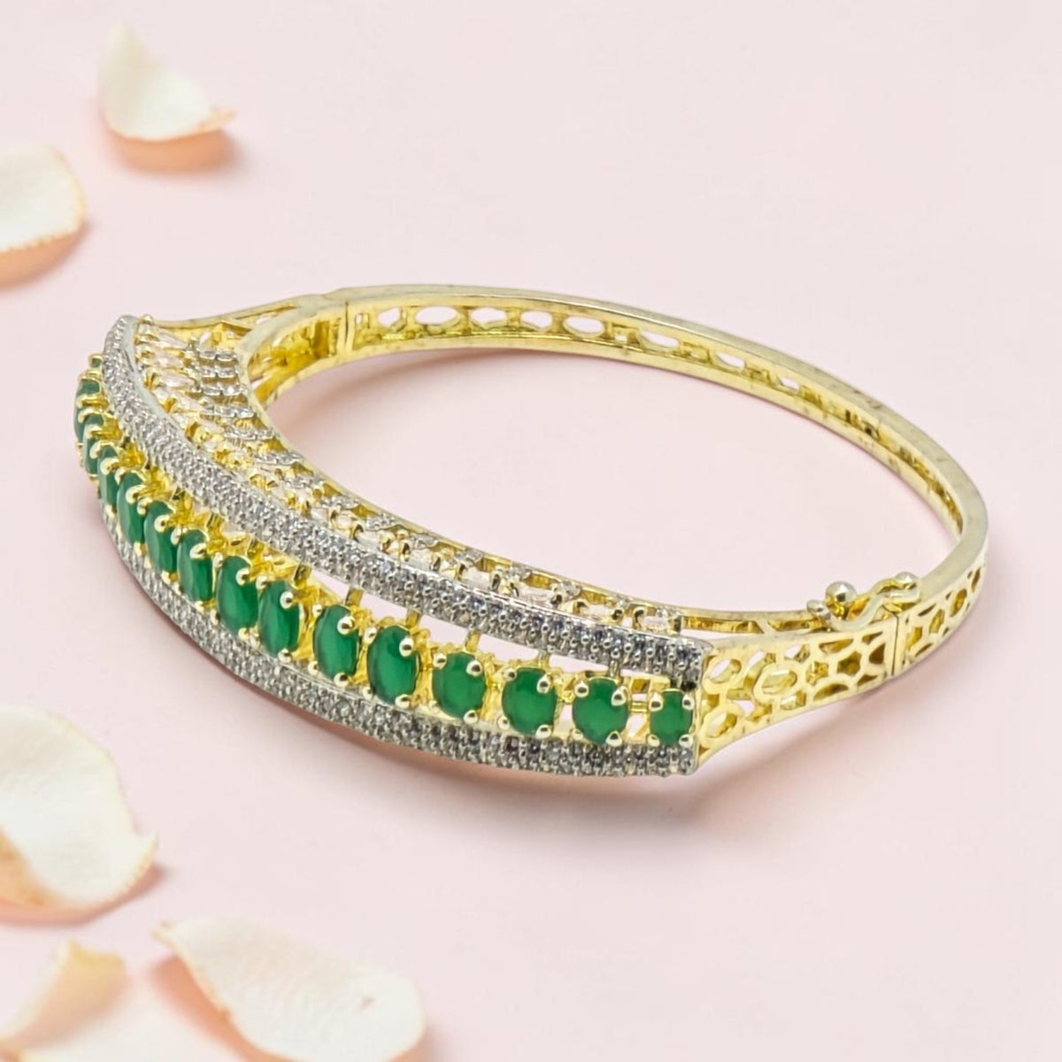 92.5 Silver Kada Bracelet with Emeralds