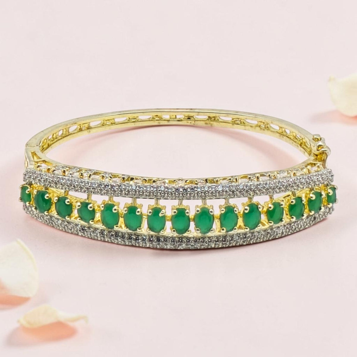 92.5 Silver Kada Bracelet with Emeralds