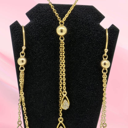 Gold Necklace and Earring Set with Pendants