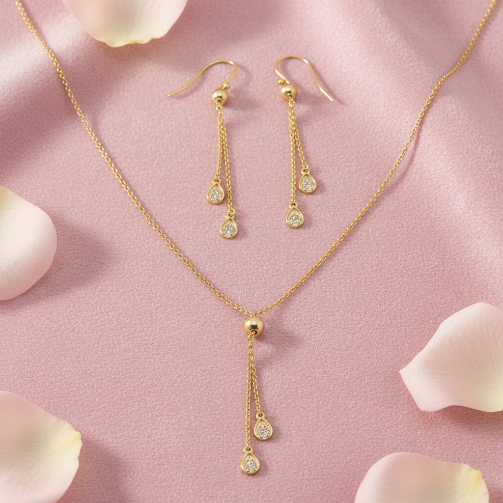 Gold Necklace and Earring Set with Pendants