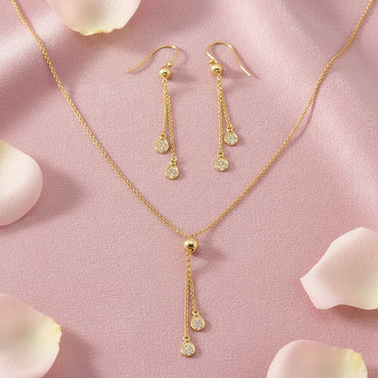 Gold Necklace and Earring Set with Pendants