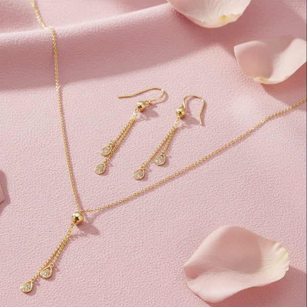Gold Necklace and Earring Set with Pendants