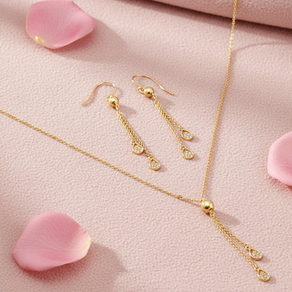 Gold Necklace and Earring Set with Pendants