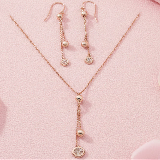 Rose Gold Ball Drop Necklace and Earrings Set