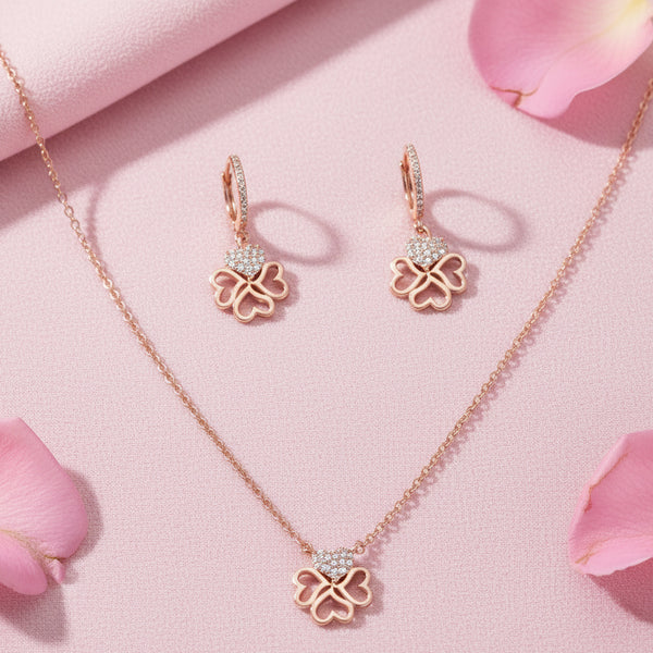 Silver 925 Heart Clover Necklace Set