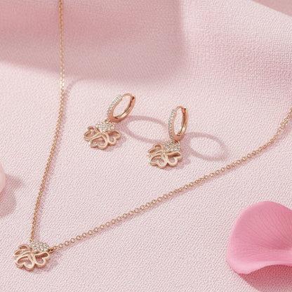 Silver 925 Heart Clover Necklace Set