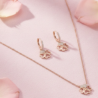 Silver 925 Heart Clover Necklace Set