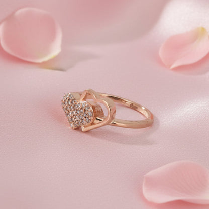 Rose Gold Double Heart Studded Ring