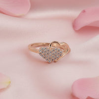 Rose Gold Double Heart Studded Ring