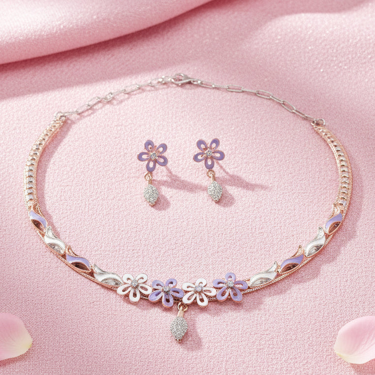 925 Sterling Silver Flower Necklace Set