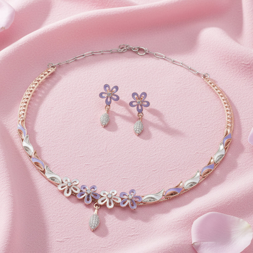 925 Sterling Silver Flower Necklace Set