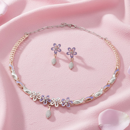 925 Sterling Silver Flower Necklace Set