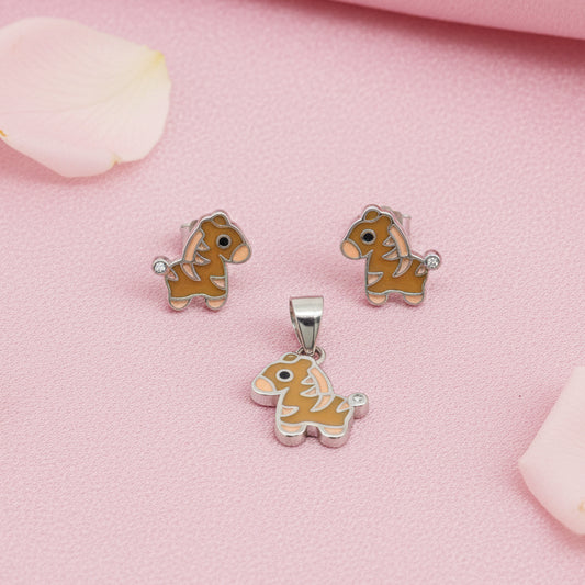 Kids Giraffe Pendant Set  Silver 925