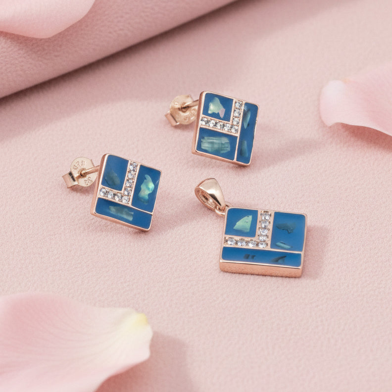 Blue Mother Of Pearl Pendant and Earrings Set