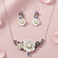 Mother of Pearl Flower Pendant Set Silver 925