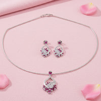 Silver 925 Ruby and Diamond Necklace Set