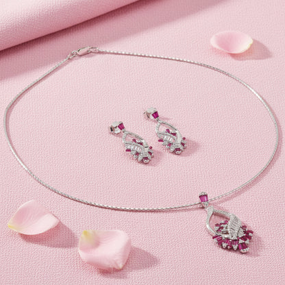 Silver 925 Ruby and Diamond Necklace Set
