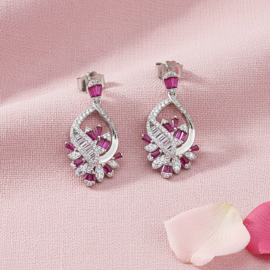 Silver 925 Ruby and Diamond Necklace Set