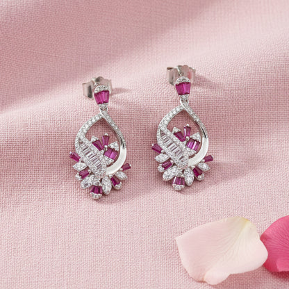 Silver 925 Ruby and Diamond Necklace Set