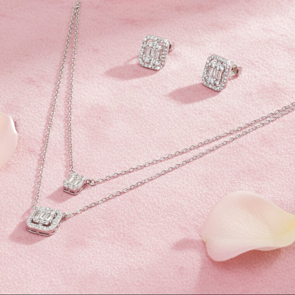 Silver 925 Necklace Set with Baguette
