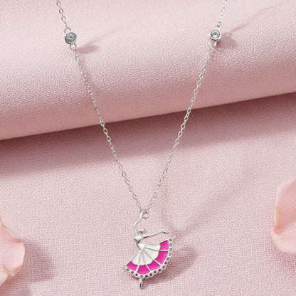 Ballet Dancer CZ Necklace Set Sterling Silver