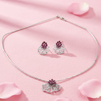 Silver 925 Necklace Set With Red Stones