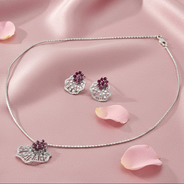 Silver 925 Necklace Set With Red Stones