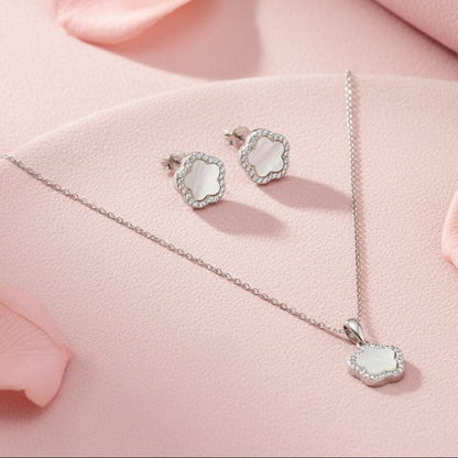 Silver 925 Flower Mother of Pearl Necklace Set