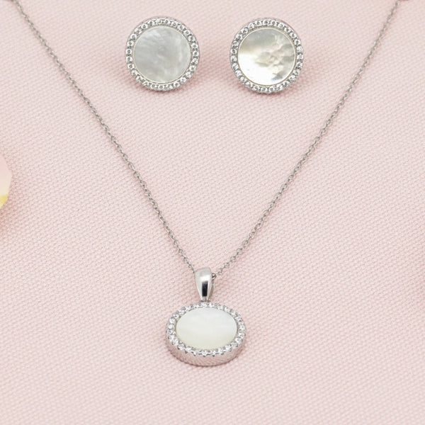 Sterling Silver Mother of Pearl Necklace Set
