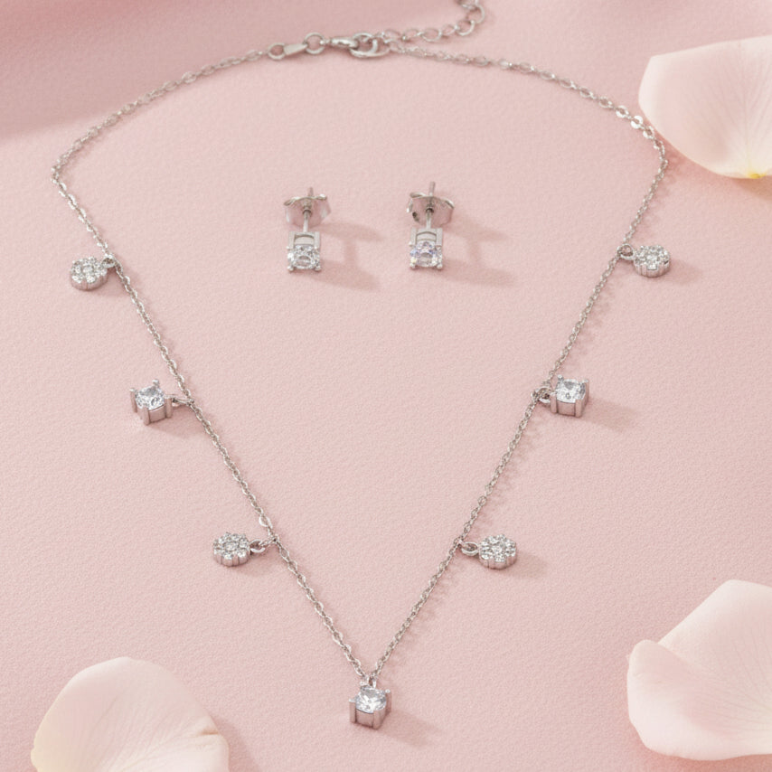 Silver 925 CZ Necklace Set