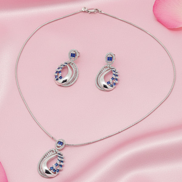 Silver 925 Oval Blue Sapphire Necklace Set
