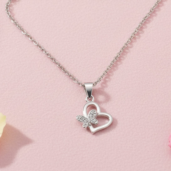 Silver Heart Butterfly Pendant 92.5