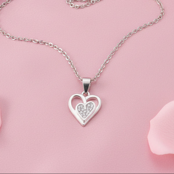 Sterling Silver Double Heart Within Heart Pendant