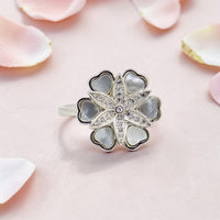 Meena Rings Elegant Flower Ring with MOP and CZ