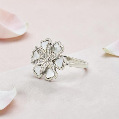 Meena Rings Elegant Flower Ring with MOP and CZ