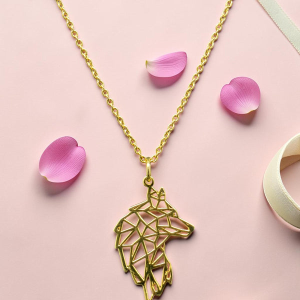 Gold plated Wolf Geometric Pendant  92.5