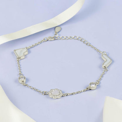 Heart Blossom - Mother of Pearl CZ Silver Bracelet