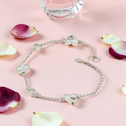 Minimalist Heart - Mother of Pearl CZ Silver Bracelet