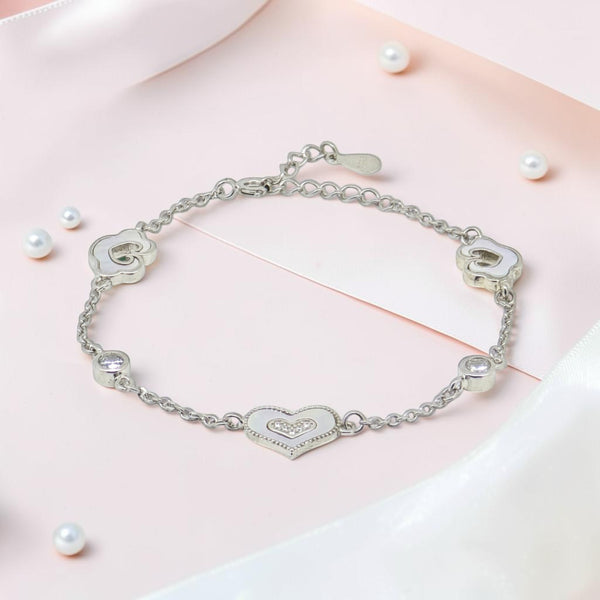 Crystal Heart Chain - Mother of Pearl CZ Silver Bracelet