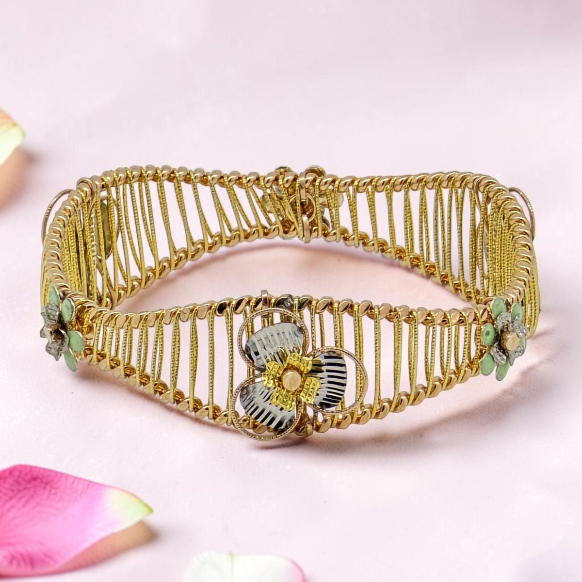 Vintage Gold Plated Floral Bangle Bracelet