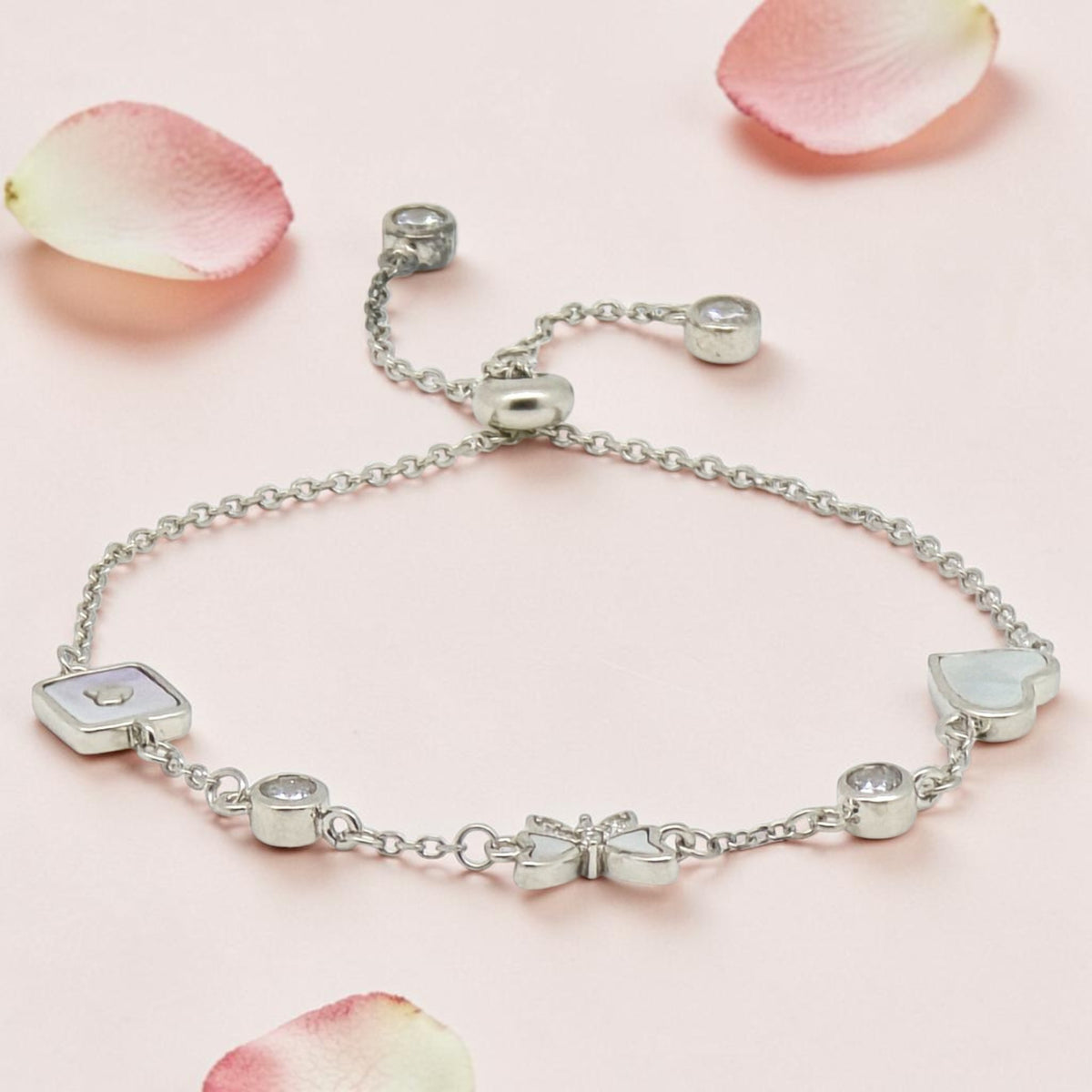 Silver MOP CZ Adjustable Bracelet